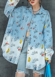 Natural Light Blue Peter Pan Collar Pockets Patchwork Denim Coat Spring