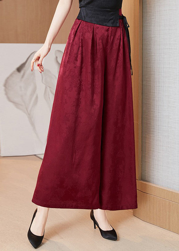 Natural Mulberry Print Pockets Tie Waist Silk Wide Leg Pants Fall