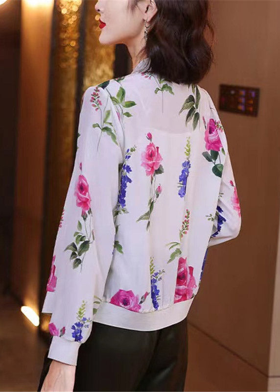 Natural O-Neck Print Chiffon Sunscreen Coat Summer