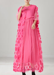 Natural Pink Asymmetrical Patchwork Tulle Maxi Dress Summer