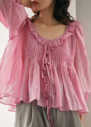 2023 Fall Cute Pink Chiffon Blouse Plus Size Shirt