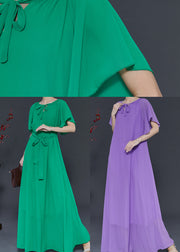 Natural Purple Tie Waist Chiffon Holiday Dress Summer