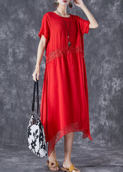 Natural Red Oversized Lace Patchwork Cotton Vacation Dresses Summer