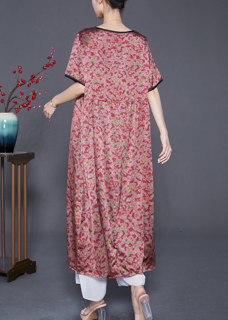 Natural Red Oversized Print Silk Maxi Dresses Summer