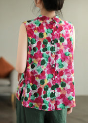 Natural Red Print Cotton Vest Summer