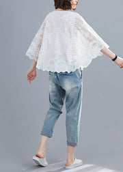 Natural White Embroideried Oversized Cotton Shirts Batwing Sleeve