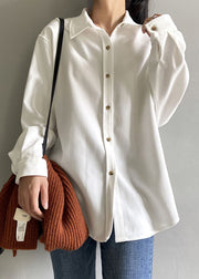 Natural White Peter Pan Collar Button Corduroy Shirt Long Sleeve