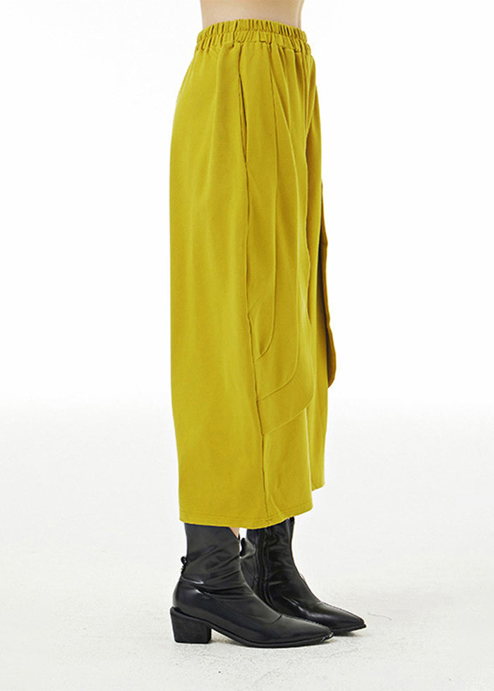 Natural Yellow Elastic Waist Oversized Patchwork Cotton Harem Pants Summer