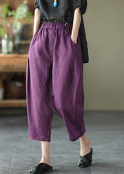 Natural Yellow Elastic Waist Summer Linen Harem Pants - bagstylebliss