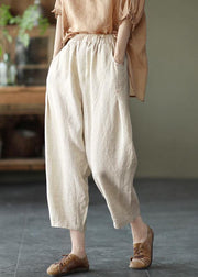 Natural Yellow Elastic Waist Summer Linen Harem Pants - bagstylebliss