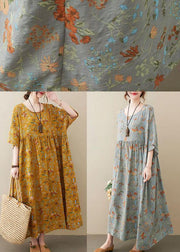 Natural Yellow O-Neck Pockets Print Summer Sundress - bagstylebliss