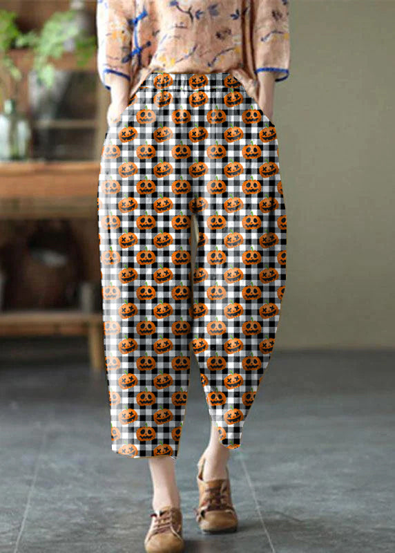 Natural Green polka dots Elastic Waist Summer Linen Harem Pants