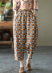 Natural Black print Elastic Waist Summer Linen Harem Pants