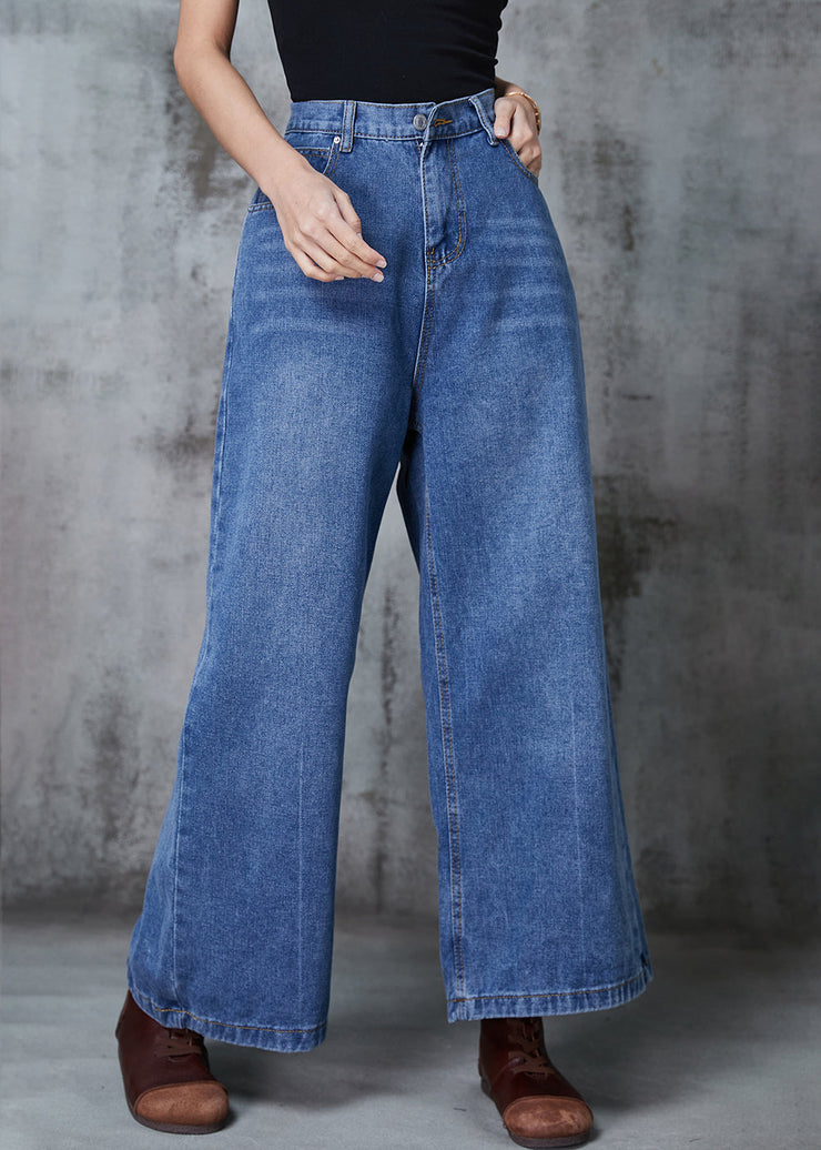 Navy Loose Denim Straight Pants High Waist Spring