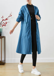 Navy Oversized Cotton Jacket Hooded Pockets Fall