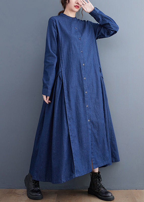 Navy Patchwork Denim Long Dress Oversized Exra Large Hem Fall