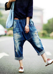 Navy Pockets Patchwork Ripped Jeans Pants Spring