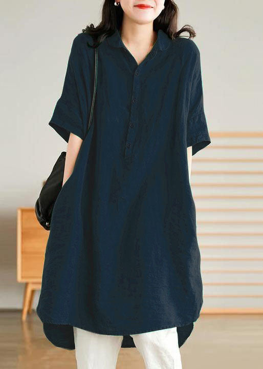 Black Linen Shirt Dress Summer Mid Dress