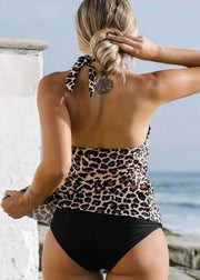 New American Style Black Leopard Print Swimwear Bikini Set