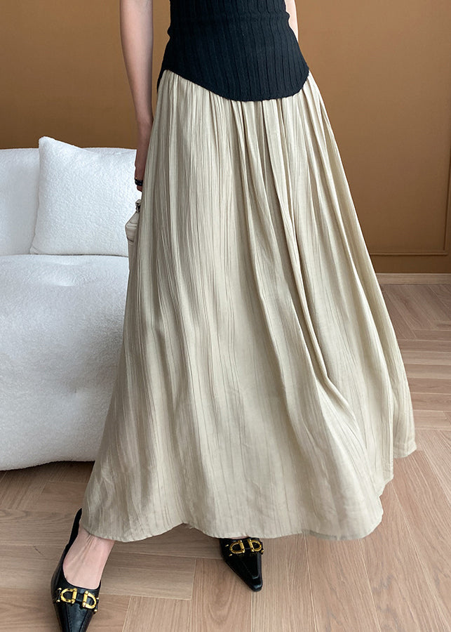 New Apricot High Waist Wrinkled Cotton Skirt Summer