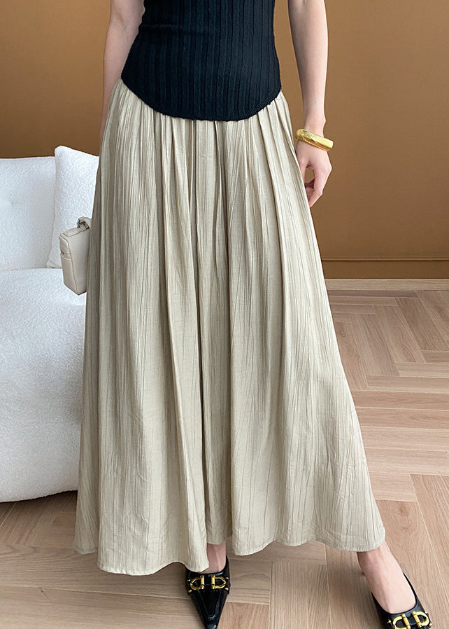 New Apricot High Waist Wrinkled Cotton Skirt Summer