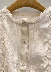 New Apricot O Neck Embroideried Button Cotton Shirt Spring