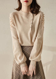 New Apricot O Neck Hollow Out Knit Sweaters Winter