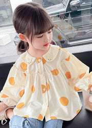 New Apricot Ruffled Button Print Cotton Kids Shirts Long Sleeve