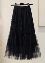 New Apricot Solid Elastic Waist Tulle Pleated Skirt