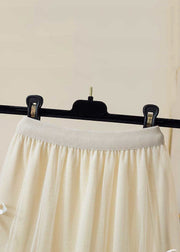 New Apricot Solid Elastic Waist Tulle Pleated Skirt