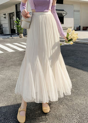 New Apricot Wrinkled High Waist Tulle Skirts Summer