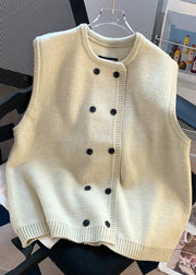 New Beige Button Patchwork Cozy Knit Waistcoat Sleeveless