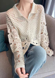 New Beige Hollow Out Button Knit Cardigan Fall