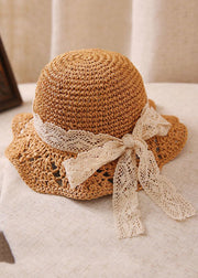 New Beige Hollow Out Lace Straw Woven Bucket Hat