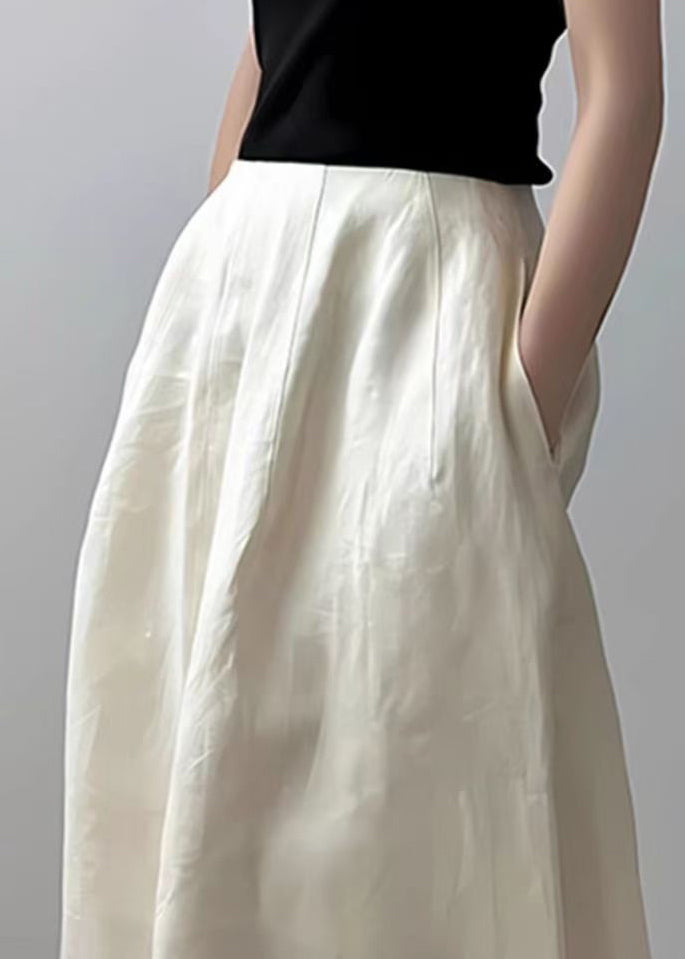 New Beige Pockets Solid High Waist Cotton Skirts Summer