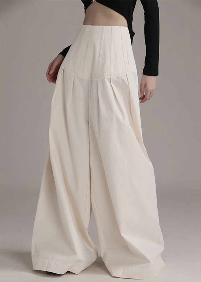 New Beige Zippered High Waist Cotton Wide Leg Pants Summer