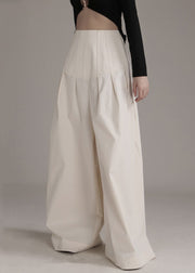 New Beige Zippered High Waist Cotton Wide Leg Pants Summer