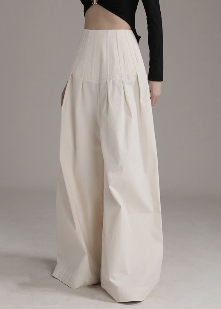 New Beige Zippered High Waist Cotton Wide Leg Pants Summer