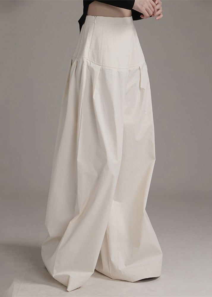 New Beige Zippered High Waist Cotton Wide Leg Pants Summer