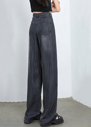 New Black Asymmetrical Button High Waist Straight Pants