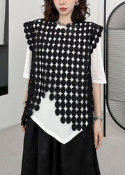 New Black Asymmetrical Hollow Out Patchwork Cotton Waistcoat Sleeveless