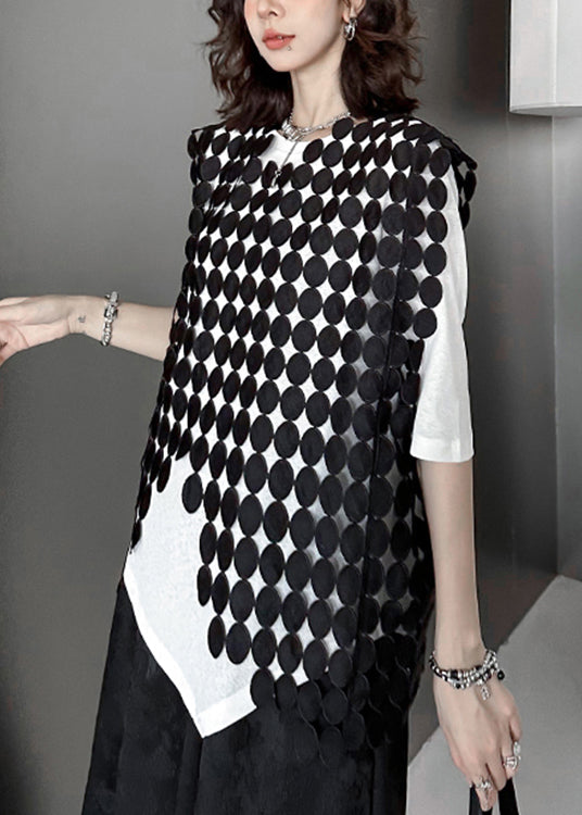 New Black Asymmetrical Hollow Out Patchwork Cotton Waistcoat Sleeveless