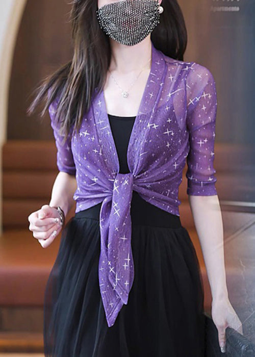 New Black Bright Silk Print Tulle Cardigan Summer