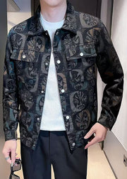 New Black Button Print Pockets Mens Coat Fall