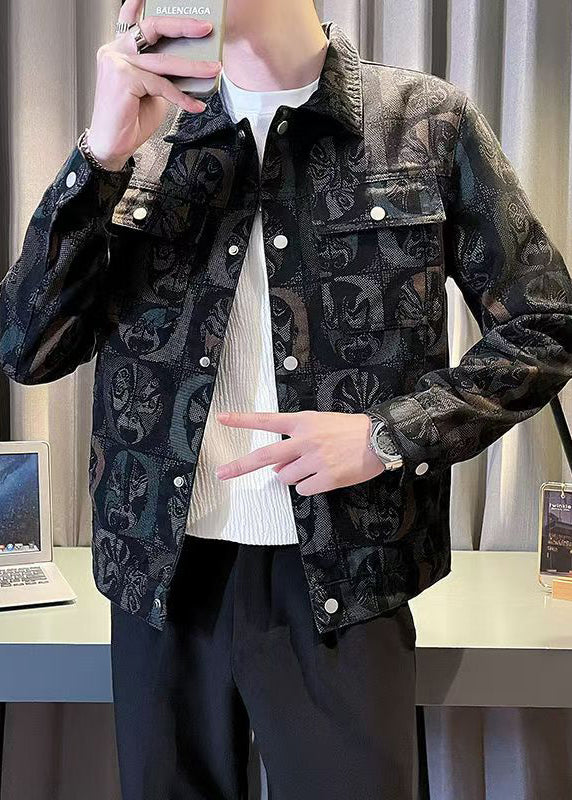 New Black Button Print Pockets Mens Coat Fall