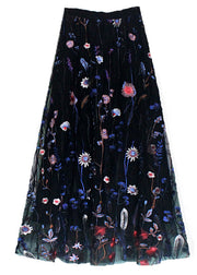 New Black Embroidered High Waist Tulle Skirt Summer