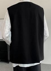 New Black Embroideried Button Silk Velour Mens Waistcoat Fall