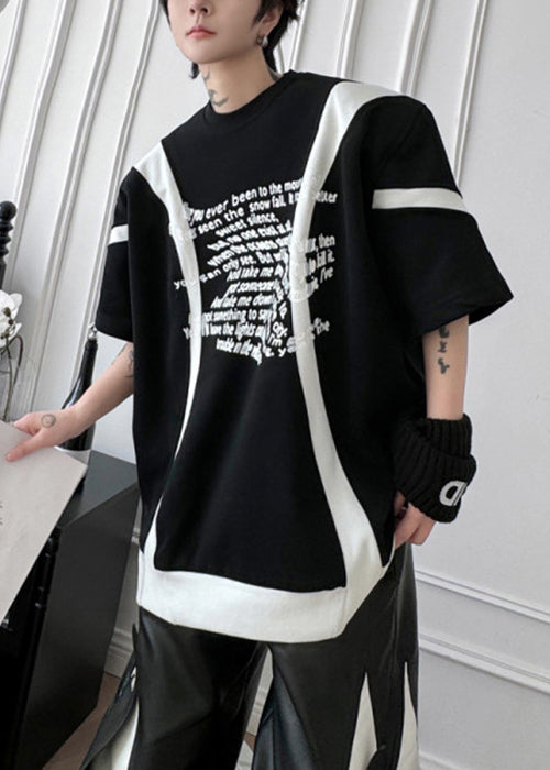 New Black O Neck Letter Patchwork Cotton Mens T Shirts Summer