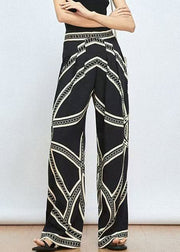 New Black Print High Waist Ice Silk Wide Leg Pants Summer