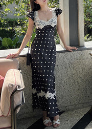 New Black Print Lace Patchwork Long Dresses Summer